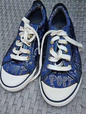 Coach Navy Denim Graphic Metallic Lace-Up Sneakers with White Accents Size 7B